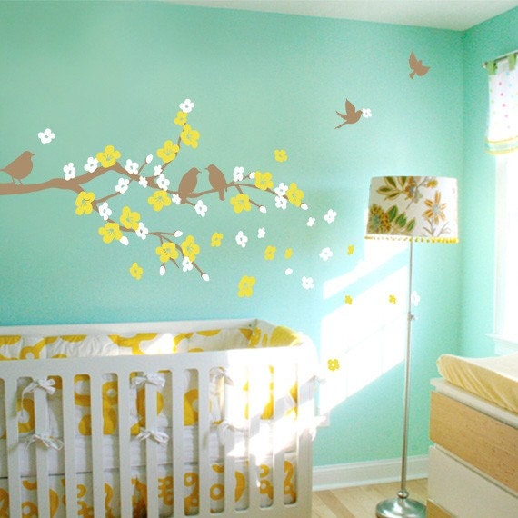 Cherry Blossom Branch with Birds - Kids Vinyl Wall Sticker Decal Set