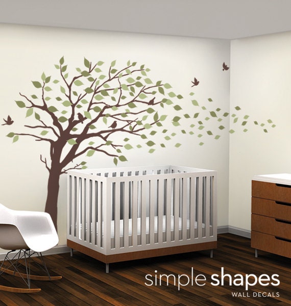 Vinyl Wall Art Decal Sticker - Blowing Leaves Tree - LARGE