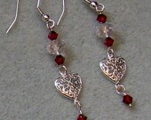 Sterling Silver Heart and Red Crystal Earrings - Set 3