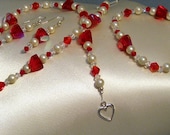 Red Faceted Glass with Pearls and Crystal 3-pc Jewelry Set