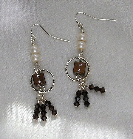 Crystal and Pearl Mini Dice Earrings