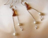 Copper Crystal Keystone and Pearl Pendulum-Style Dangle Earrings