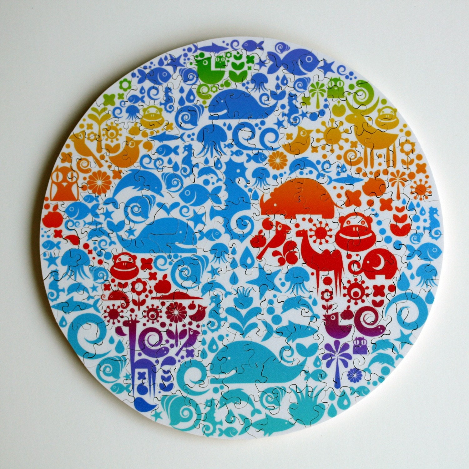 Jigsaw Puzzle, wood, wooden, circle, round, figurals, 7 inch diameter, 75 pieces - ANIMAL GLOBE (small)