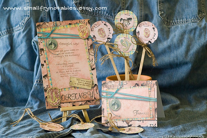 Rhinestone Cowgirl Western Horse Party Custom Printable Set with Invitation, Tags, Toppers, and Thank You Cards