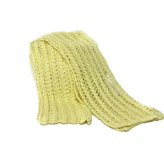 Pastel Yellow Hand Knit Scarf - Cotton - Great for Spring
