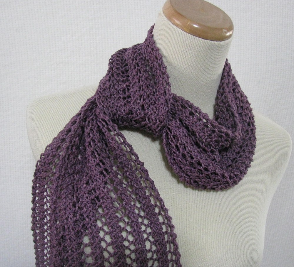 Plum Lace Hand Knit Scarf - Great for Spring or Summer