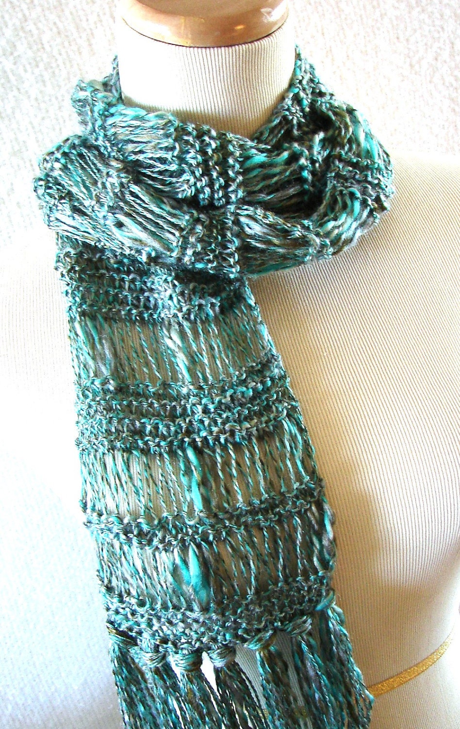 Turquoise Spirit Hand Knit Scarf