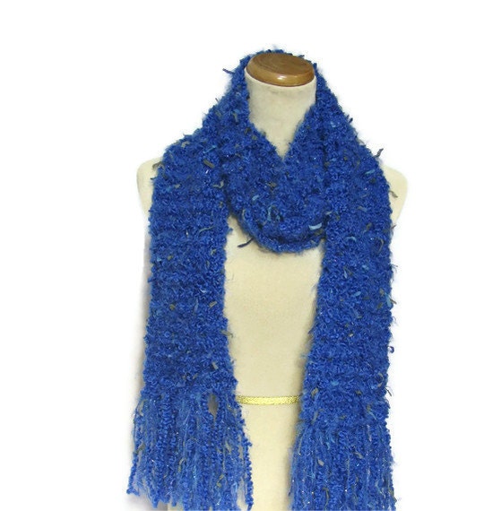 Electric Blue Hand Knit Scarf