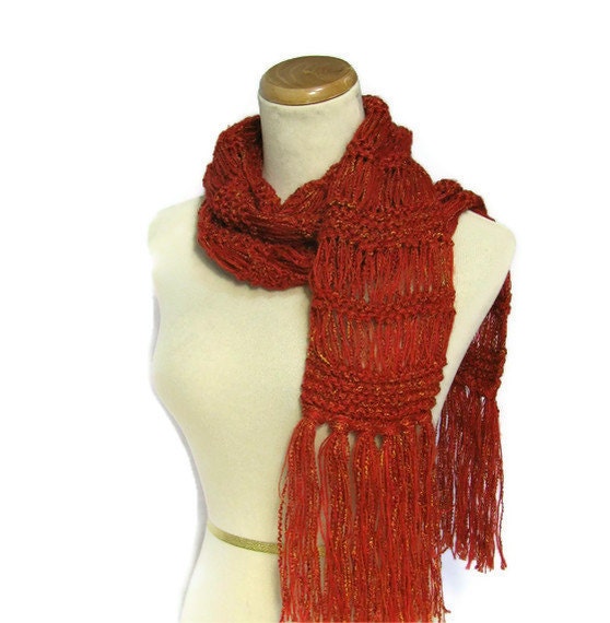 Orange Sunrise Hand Knit Scarf