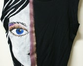 Look....art Top, Blouse Originally Hand painted, Face art , Black, Cotton, OOAK/ Fashion art/ rusteam tt team teamstyle