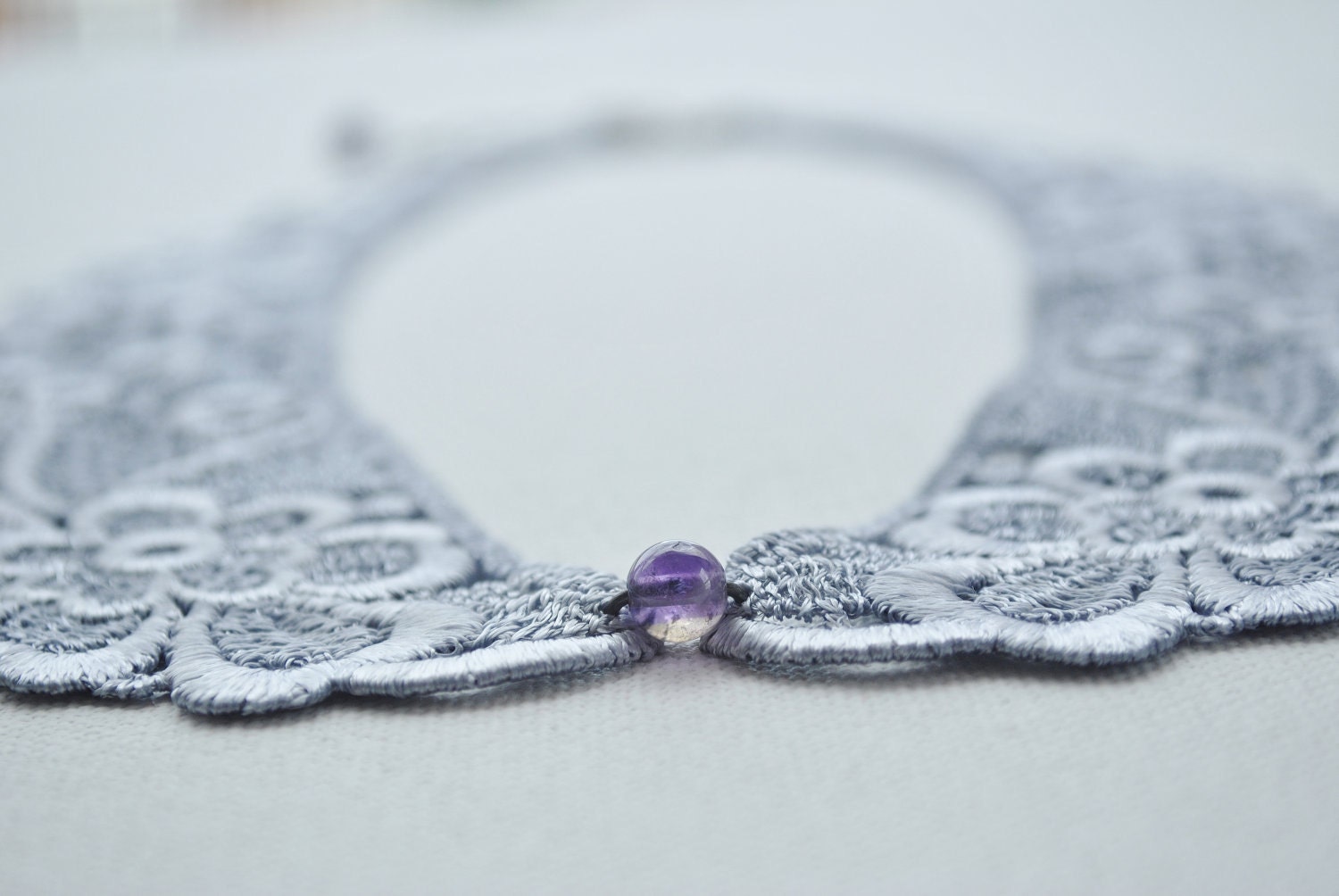 Amethyst Lace collar necklace/ Hand dyed/ Peter Pan collar necklace/ detachable lace collar/ amethyst necklace