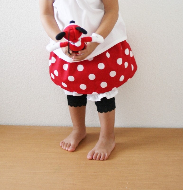 Twirl Skirt / White polka dot on Red Sizes 12m, 18m, 2T, 3T, 4T and 5T - xxLittleBoatsxx
