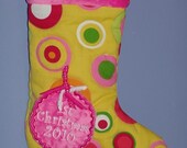 1st Christmas stocking Mod Minky Dot