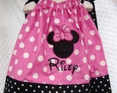 Minnie Mouse Applique Pillowcase Dress Personalized  12M - Size 8.  Choose Pink with Black name  Disney Font