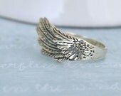 ANGEL WING sterling silver feathered wing ring in sterling silver size 7