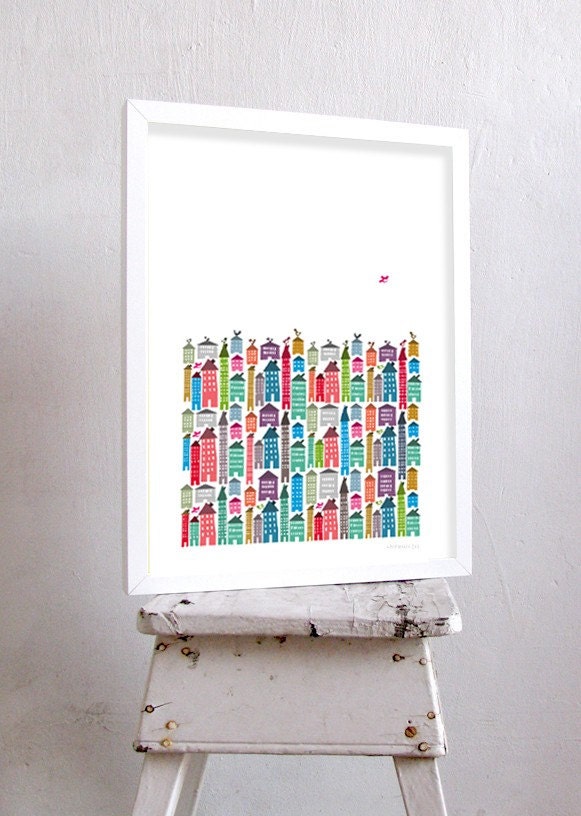 Houses and Birds Large Print - 11x14 or A3