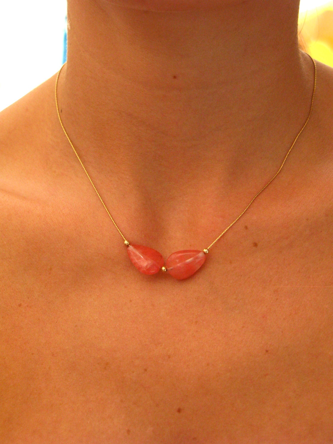 Cat Jewelry Cat Eye' Cherry Quarts Stone Necklace- Goldfilled or Silver