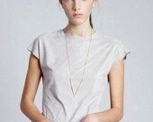 Geometric Gold Jewelry- Chevron Pendant Long Necklace in Gold. Metalwork Necklace