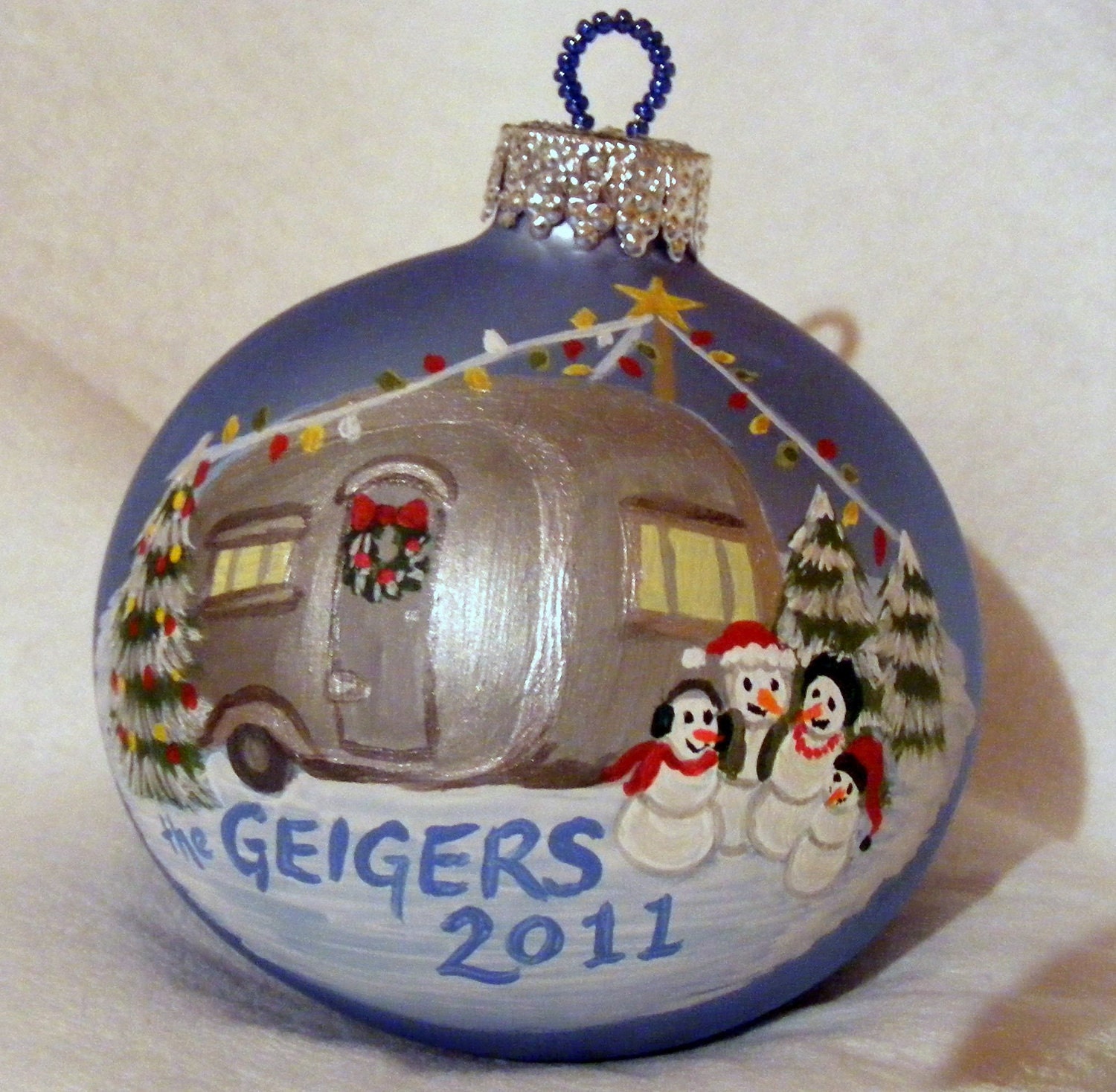 Camping Family: Order a Custom, Hand-Painted, Glass Ornament - Medium 2.5x3 inches