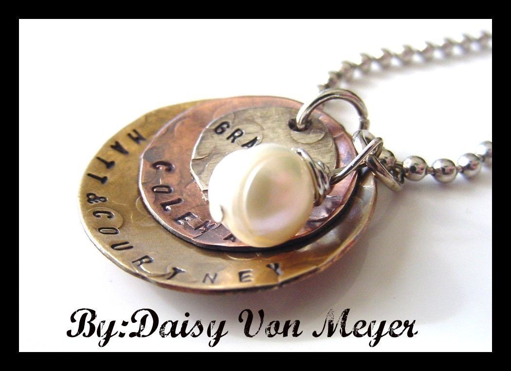 THREE IN A BOWL OF LOVE HANDSTAMPED MULTI LAYER PENDANT OOAK