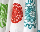 Set of Three. Kitchen Towels. Cotton Tea Towels. Hand Screen-Printed. Doily Design. Gift Set.