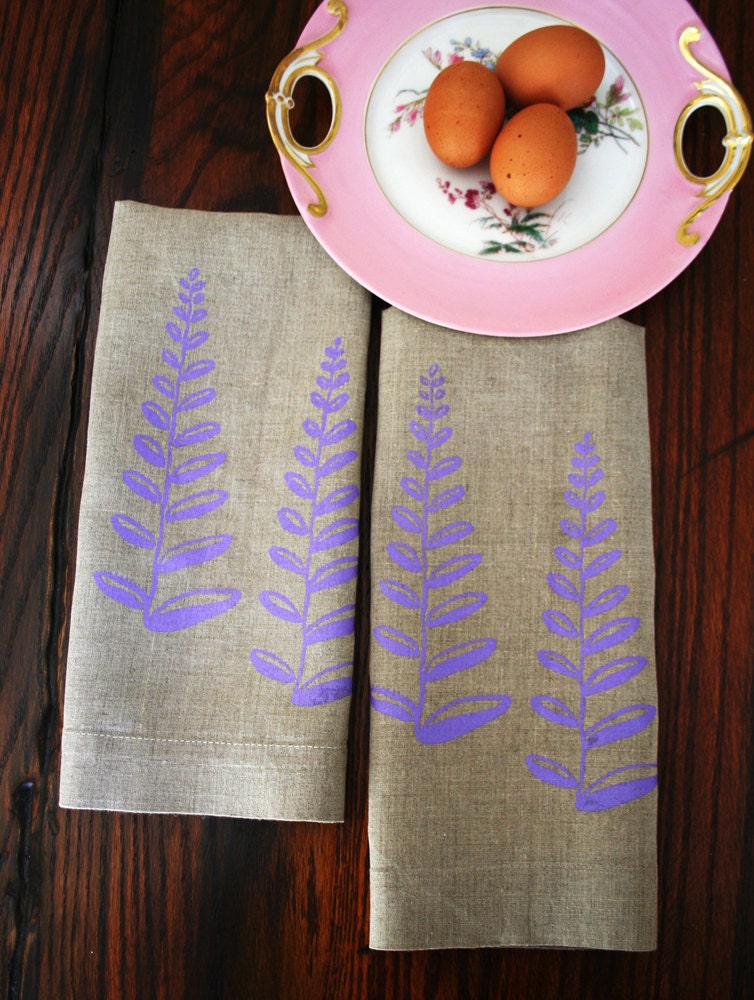 Lilac Fern. Mother's Day Gift.Tea Towel. Natural Linen.