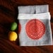 Linen Apron. Hostess Apron. Half Apron. Tangerine Doily Pattern. Screen Print.