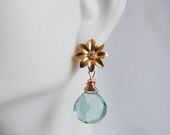 Gorgeous Sage Green Quartz and Flower connector Dangle Earrings