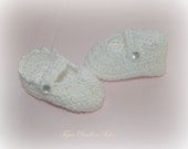 Hand-Crochet White Cotton Mary Janes - perfect with Christening gowns