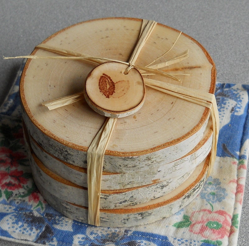 Birch Coasters Set of 4 Natural Home Accent Wonderful Gift