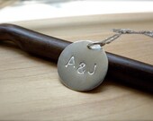 Love Initial necklace hand stamped silver disc necklace - personalized sterling silver jewelry in unisex style