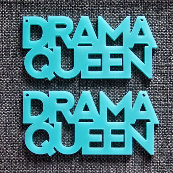 2 x Laser cut acrylic Drama Queen pendants