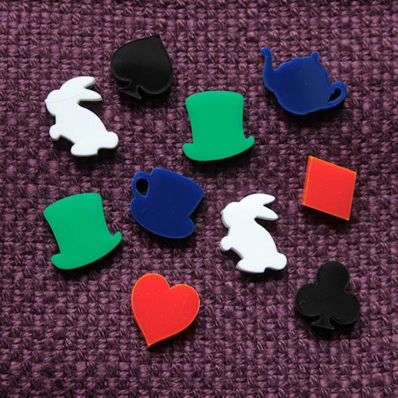 10 x Laser cut acrylic Alice in Wonderland cabochons