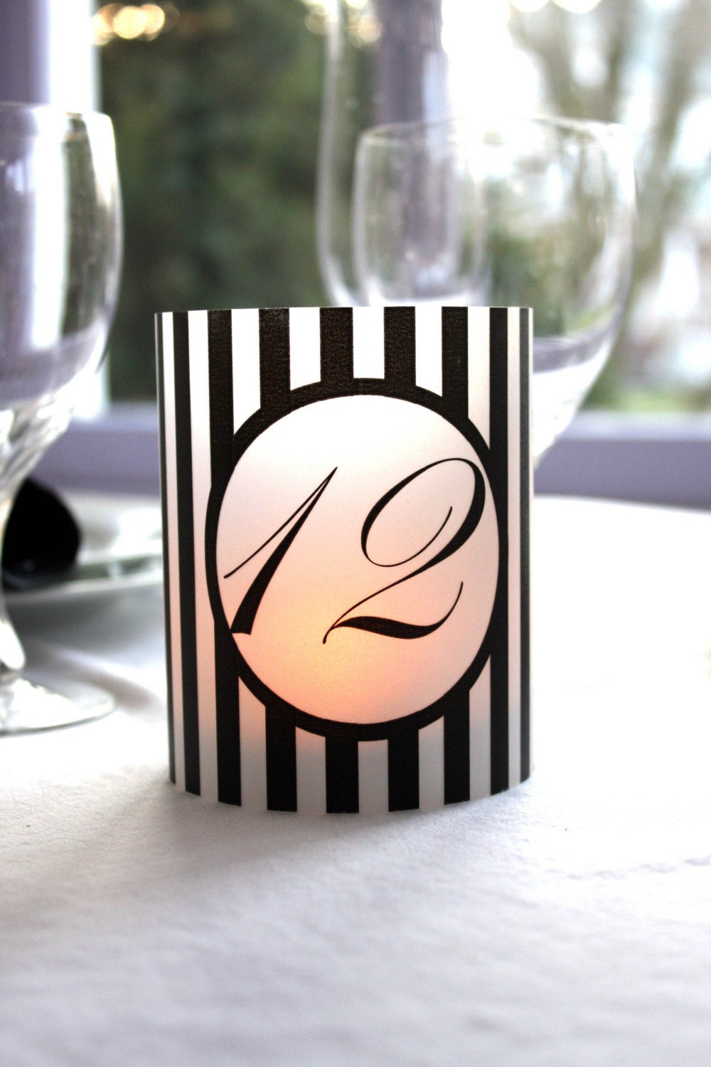 Black and White Stripe Printable Table Number Luminaries