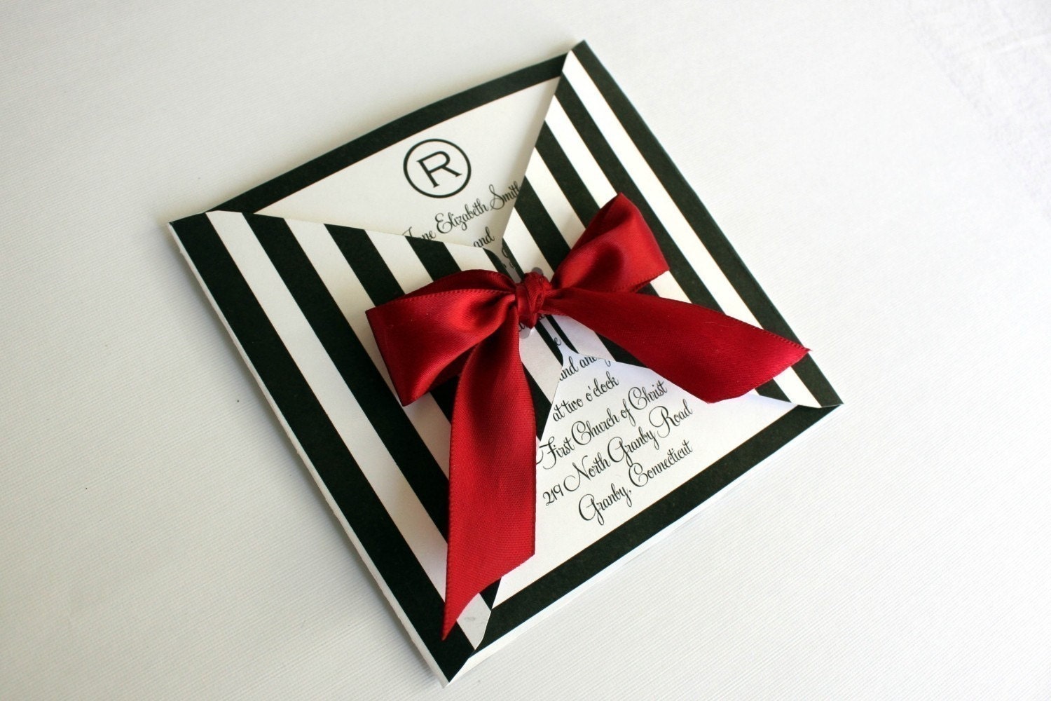 EDITABLE Printable  Black and White Striped Square Wrap Invitation