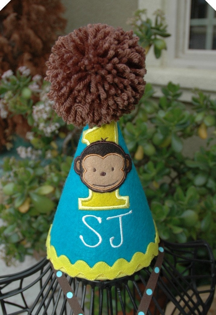 1st Birthday Party Hat Mod Monkey or have me custom make a hat to match your party theme