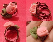 open size flower cameo bronze plate filigree flower adjustable ring