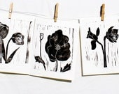 flower art print set, The Flower Collection, black and white, set of three hand pulled prints