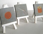 Love to Sew trio of mini original paintings - tiny sized paintings on tiny sized easels - set of 3 originals with easels