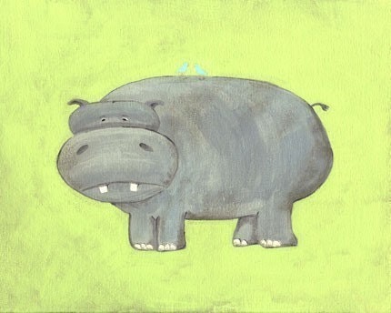 Herbert Hippo - PRINT 8x10 - jungle safari animal art for kids nursery decor - kids - baby - children