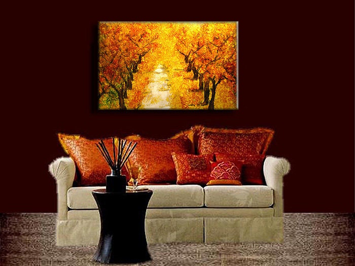 Original Landscape Autumn Colors Tree Pathway Abstract Painting Modern Contemporary Fine Art by Henry Parsinia Large 36x24