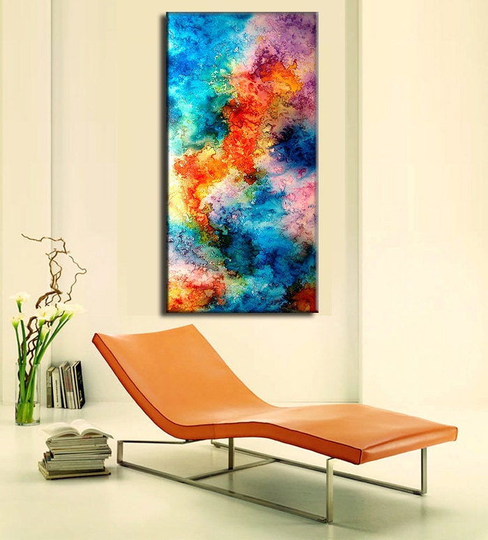 Large Abstract Painting, Original Abstract painting, Contemporary Modern Fine Art, Colorful Canvas Art, by Henry Parsinia 48x24