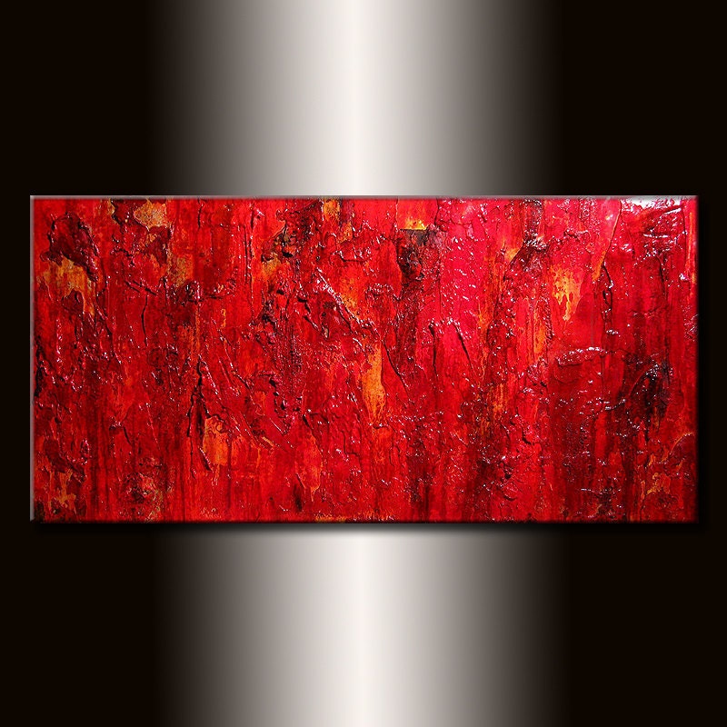 Abstract Painting, Original Red Contemporary Art, Modern Abstract Rich Textured fine art, by Henry Parsinia Large 48x24