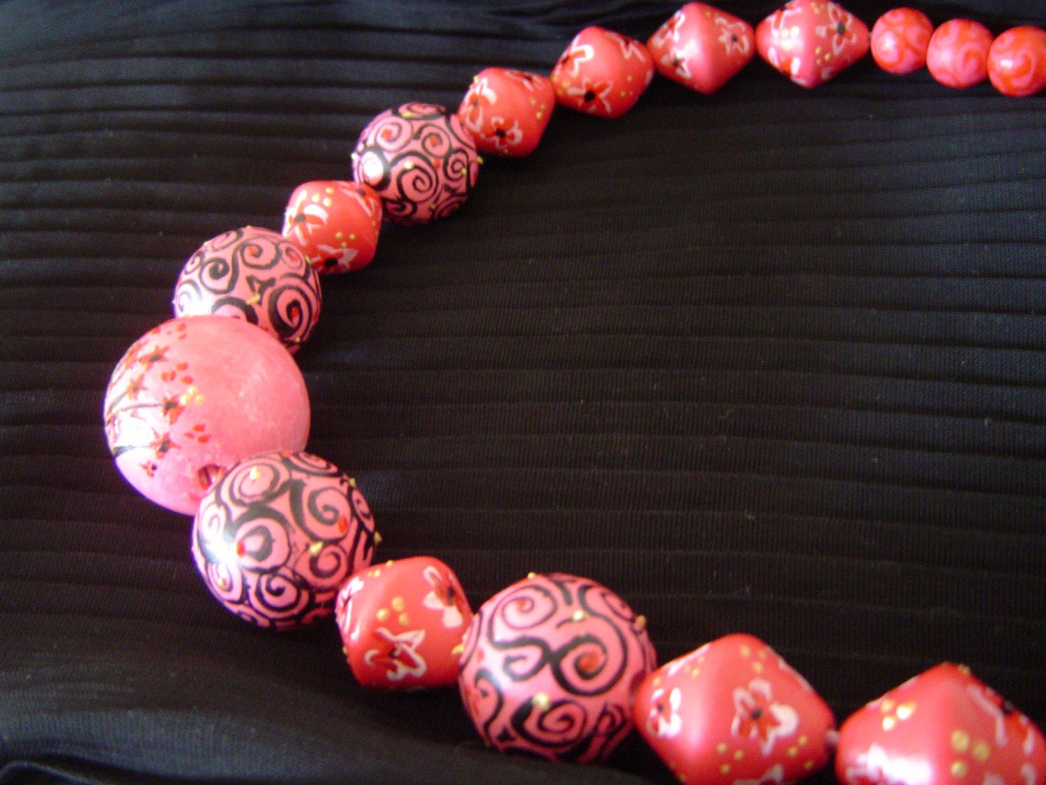 Pink Spring - Wearable art - Handpainted bead necklace