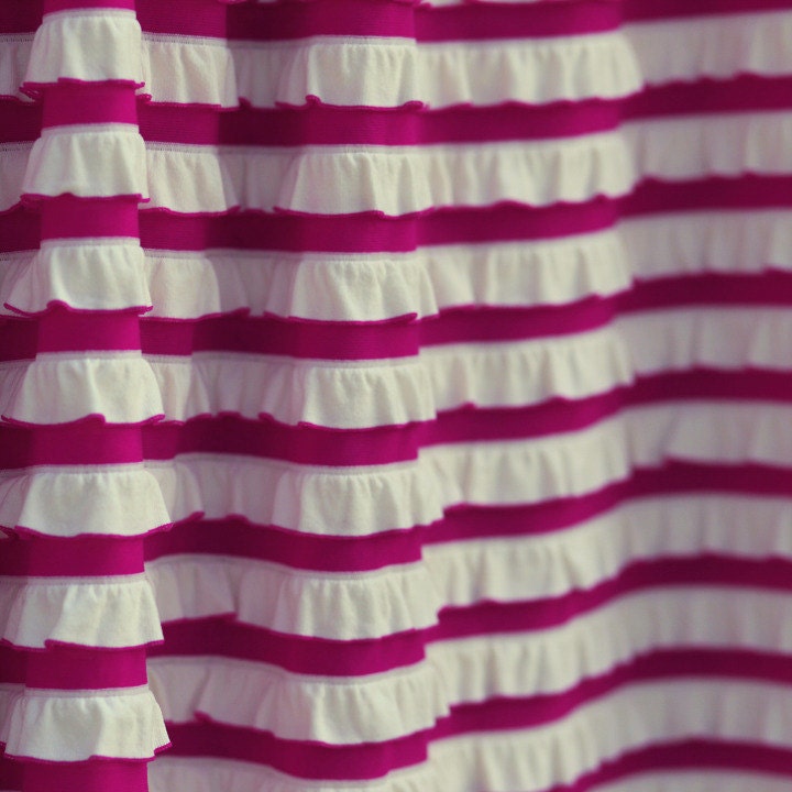 SALE.....10% OFF  Raspberry & Cream Striped Ruffle Fabric, 1 yd total