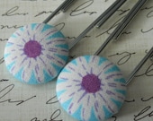 Blue and Purple Daisy Flower Fabric Covered Button Bookmarks/Paperclips, handmade by JEJEWELED