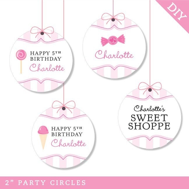 Sweet Shoppe party - Personalized DIY printable party circles