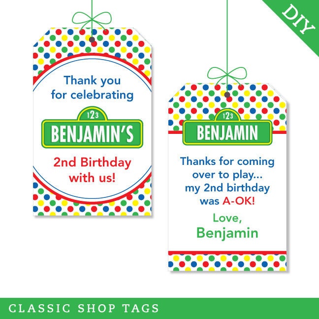 Sesame Street party - Personalized DIY printable favor tags