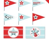 Rock Star party - Personalized DIY printable straw flags and napkin rings
