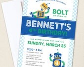 Robot party - Set of 15 custom invitations - Printable file also available